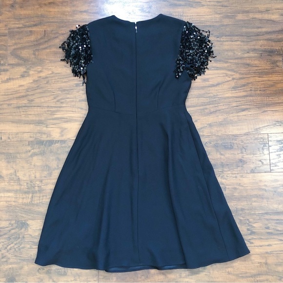 Kate Spade • Sequin Fringe Swing Dress black cap sleeve mini a-line cocktail - Picture 10 of 13
